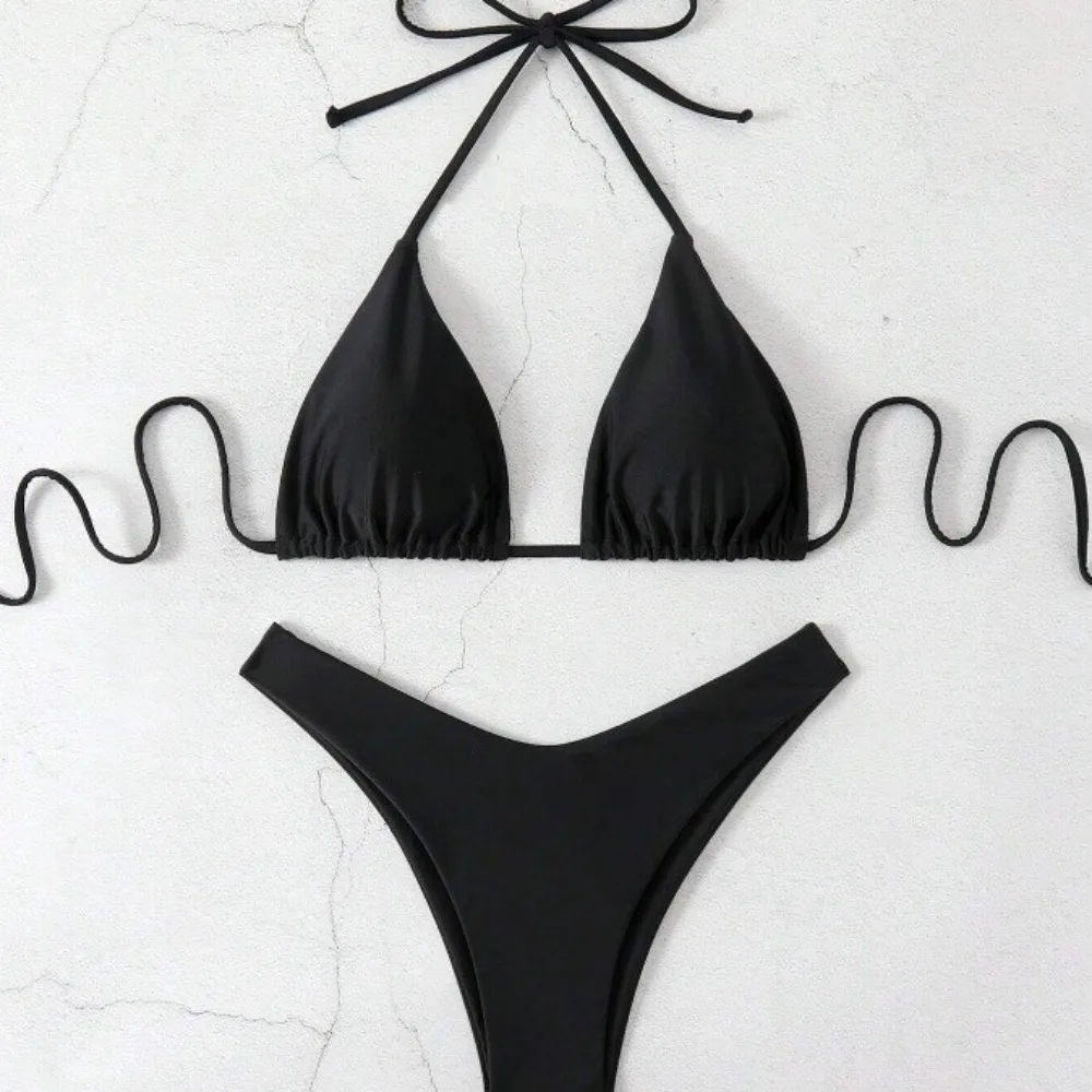 

Комплект из 2 предметов: модный летний пляжный купальник-бикини с лямкой через шею, повседневный комплект бикини, бразильский женский купальник для отпуска