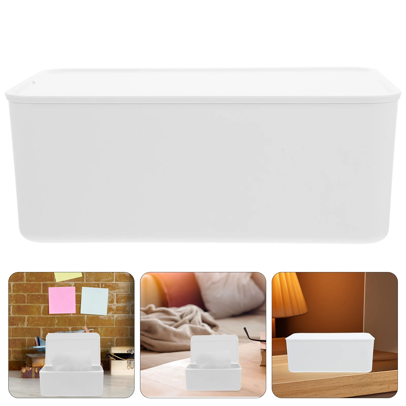 

White Plastic Wipes Storage Box with Lid Large Capacity Baby Wipes Dispenser Easy to Use for Bathroom Nursery Tissue Container