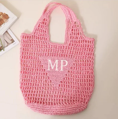 Personlig raffia-strandväska, anpassad stråväska, strandväska, anpassad vävd väska med initialer, personlig present, födelsedagsresa-väska 10 best sales specialdesignad strandväska - №5