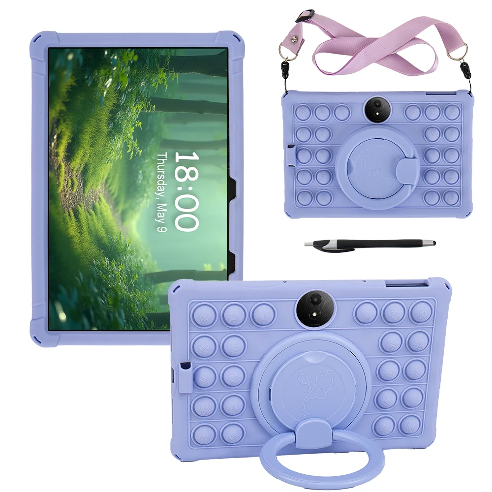 

Handle Grip Case Universal For TCL Tab 11 Gen2 FE 2024 11 inch 9465X 360 Rotating Stand Cover Soft Silicone With Shoulder Strap