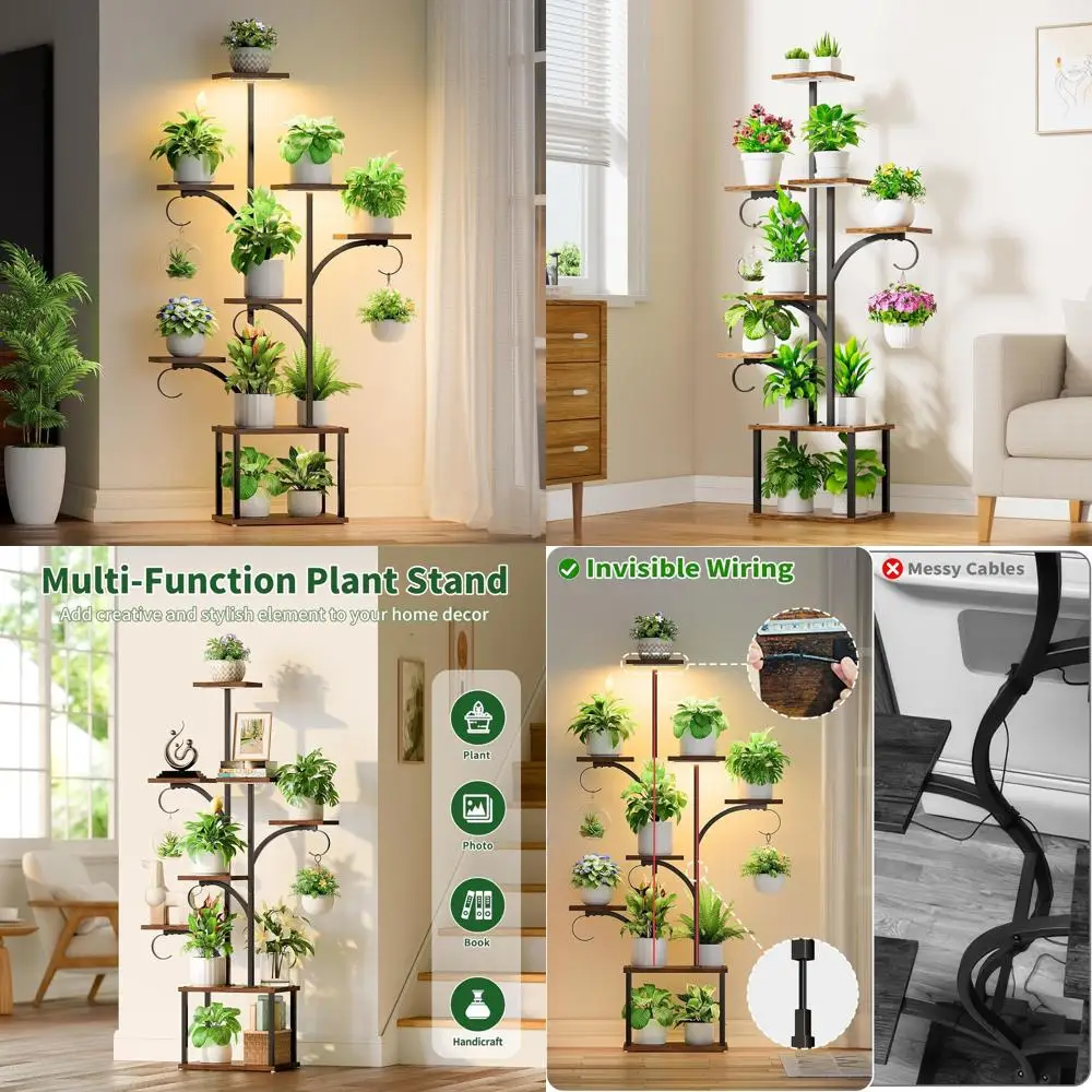 

8-ярусная металлическая подставка для растений в форме дерева с фитолампами, высота 59 дюймов, для подвешивания и демонстрации растений