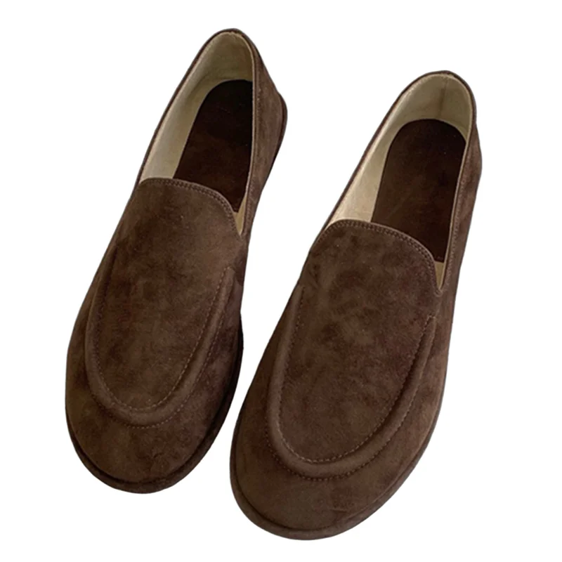 

Withered Minimalist Genuine Leather Handmade Flat Shoes French Retro Round Toe Grandma Shoes Elegant Commuter Slip On Loafers