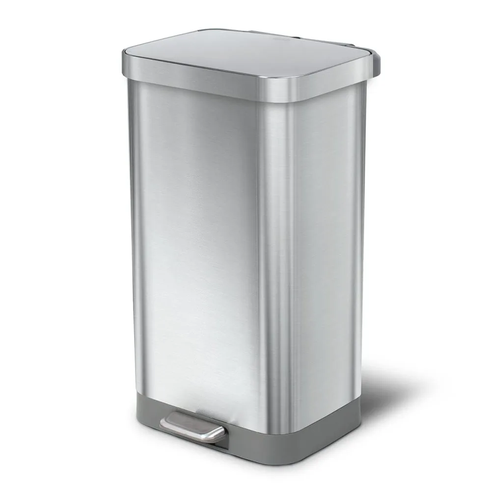 

Stainless Steel Step Trash Can with Clorox Odor Protection | Large Metal Kitchen Garbage Bin with Soft Close Lid