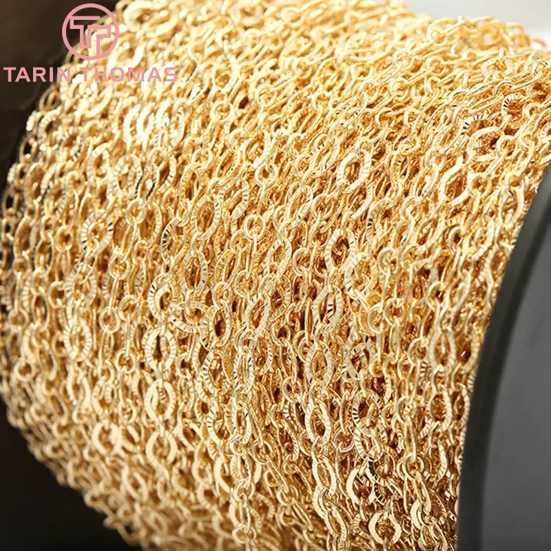 (6348) 1 Meter Width 4MM 24K Gold Color Plated Brass Necklace Chains Bracelet Chains High Quality Jewelry Accessories Wholesale