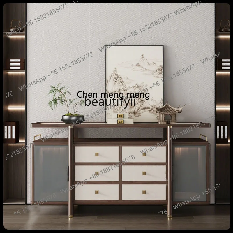 New Chinese-style dining side cabinet Light luxury hotel entrance cabinet End view table Solid wood dining side shoe cabinet