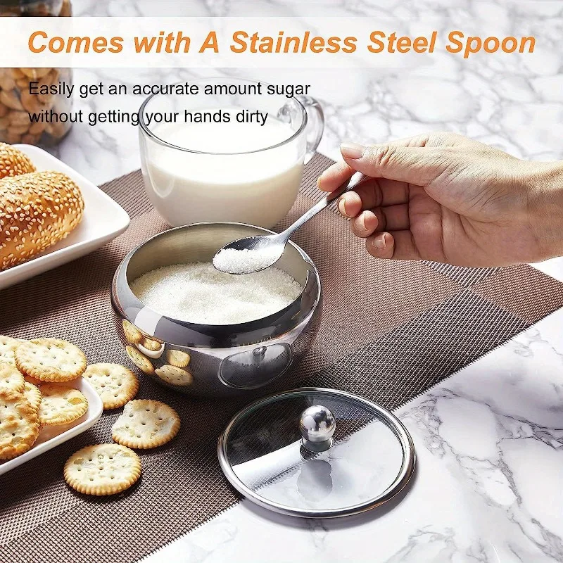 

Seasoning Tank Household Thicker Tank Coffee Jam Lid Salt Spoon Bowl Sugar Box Kitchen Cooking Tool Good QualityStainless Steel