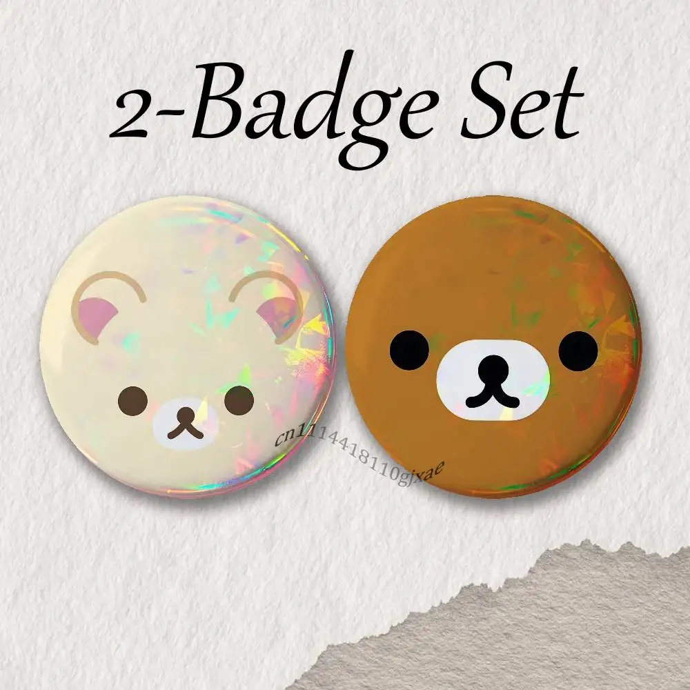 Cute R-Rilakkumas-S Bear Brooches for Backpack Accessories 25,32,44,58,75mm Round Enamel Pins 2-piece set Cartoon Anime Badge