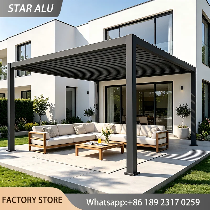 Aluminum Pergola Gazebo Adjustable Louvered Roof Canopy Heavy Duty Outdoor Patio Shelter Waterproof Sun Shade Garden Backyard