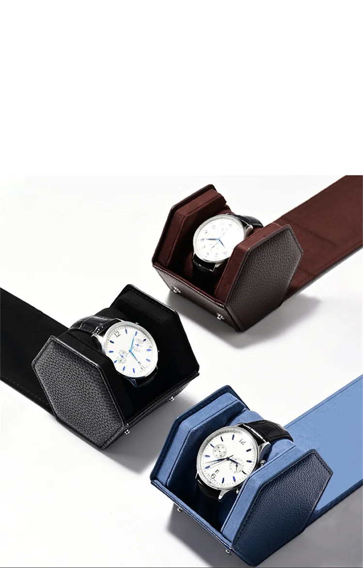 Oirlv Portable Watch Box Leather Watch Organizer Hexagon Watch Storage Box With Pillow Wristwatch Bag Birthday Gift Watch Case