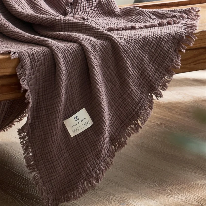 Maillard 100% Cotton Blankets Six Layers Of Gauze Sofa Cover Blanket With Tassel Soft Office Nap Decorative Bed Muslin Blanket