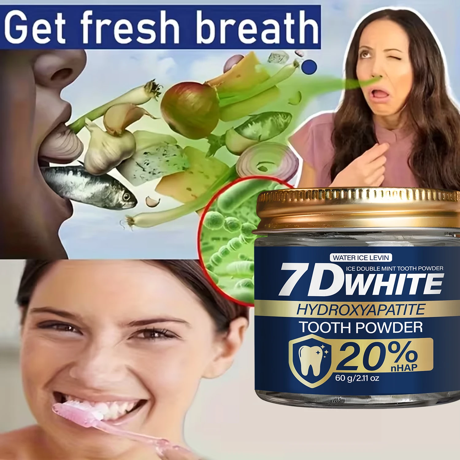 7D White Hydroxyapatite Tooth Powder, Deep Cleaning with Charcoal & Mint Oil for Whitening, 20% nHAP view 4