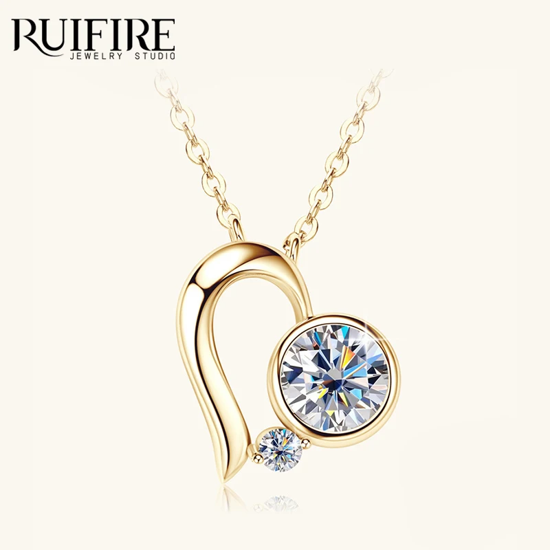 

RUIFIRE 1CT 6,5 мм муассанит сердце кулон ожерелье 14 К позолоченная 925 серебряная цепочка романтические украшения для женщин любовник Рождественский подарок