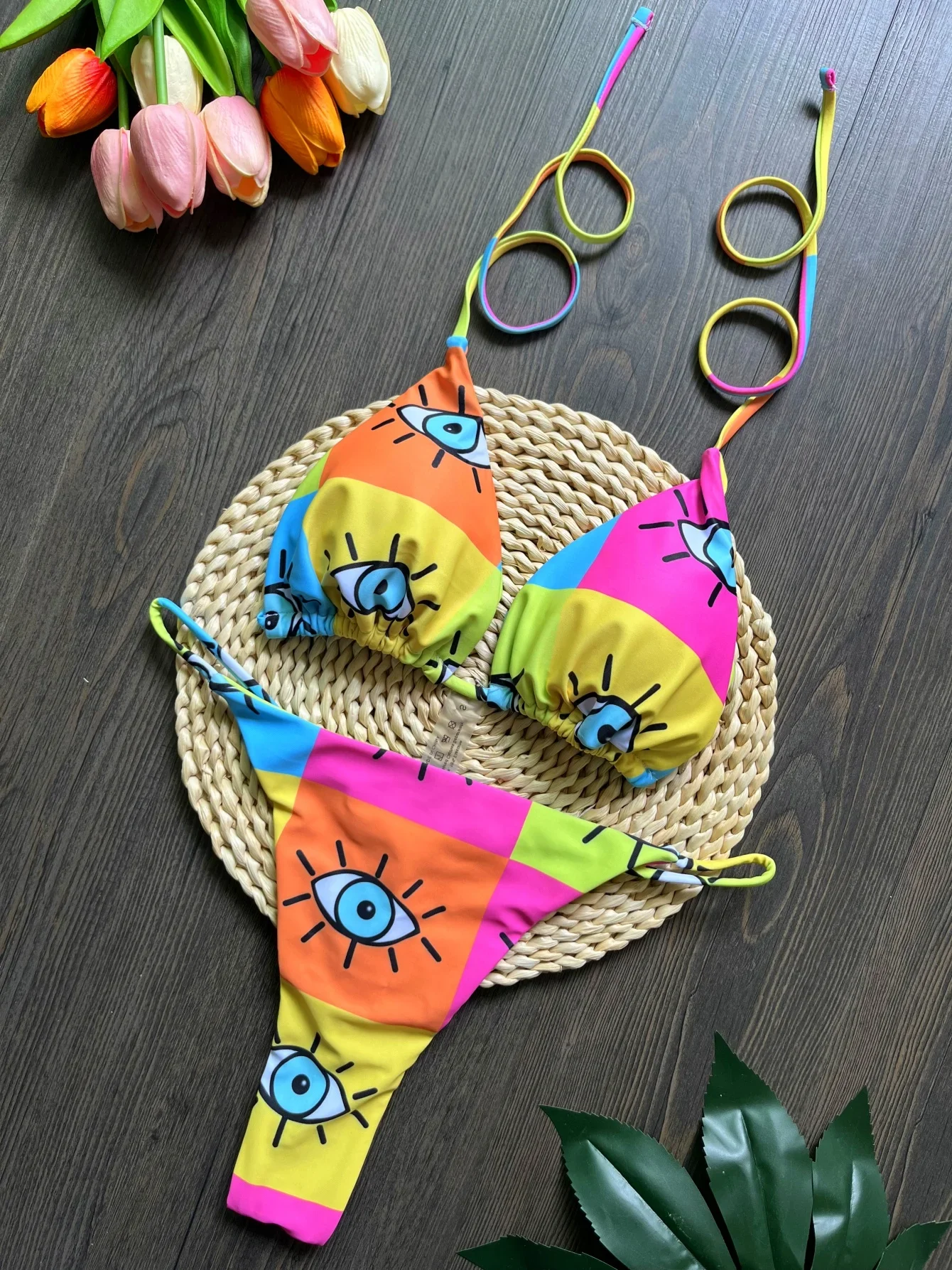 

Купальник женский сексуальный комплект бикини с принтом глаз купальный костюм на шнурке летние стринги из двух частей пляжная одежда сплит новый бикини