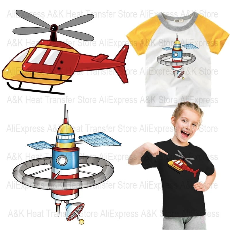 Space Exploration Iron on Transfer Rocket Stickers for Baby Kids DIY Heat Transfers Appliques Clothing Thermoadhesive Patches