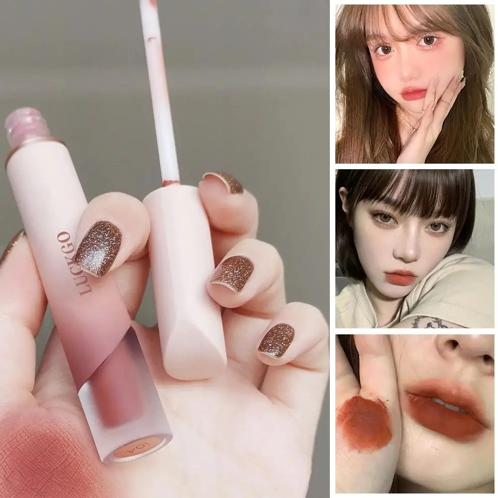 ลิปกลอสเนื้อแมทกำมะหยี่ลิปมัดนู้ดแมทลิปสติกสีแดงเกาหลีติดทนนานกันน้ำทินท์ลิปเครื่องสำอางแต่งหน้า P8K4