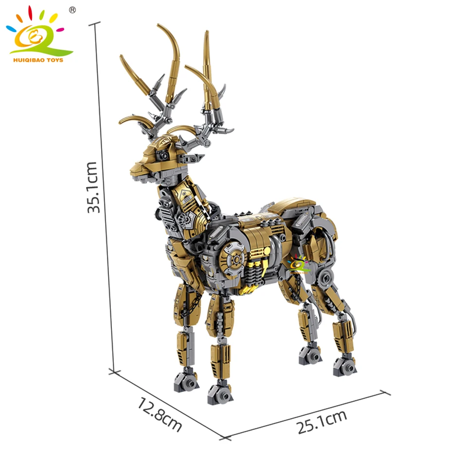 HUIQIBAO 924PCS Elk Model Deer MOC Technical Building Blocks Mechanical Animal Bricks Set City Construction Toys for Children