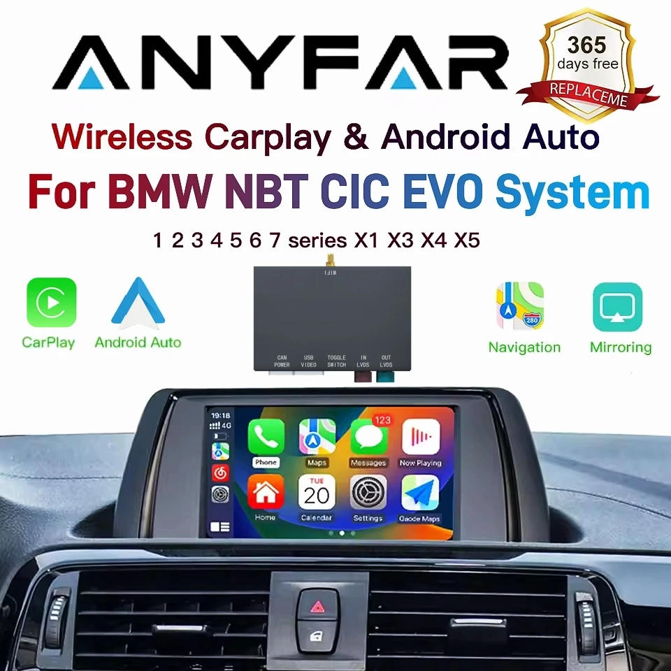 Kabelloser CarPlay Android Auto Decoder für BMW NBT CIC EVO 1 2 3 4 5 6 7 Serie X1 X3 X4 X5 F20 F30 E60 E90 F48 F25 E84 F10
