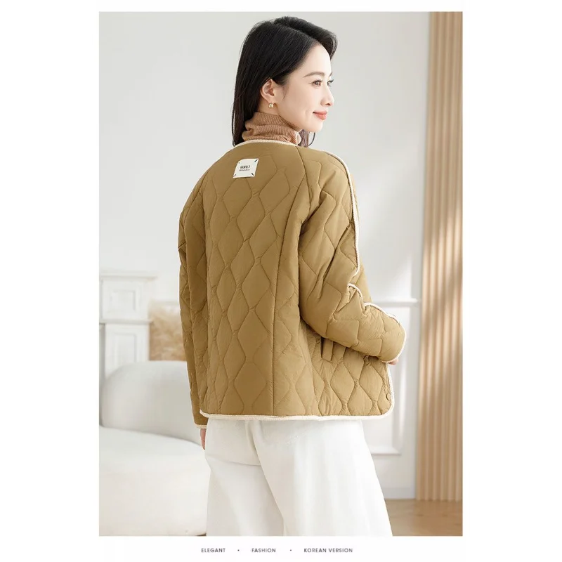 Chaqueta corta ligera con forro, chaqueta acolchada de algodón para otoño e invierno, chaqueta cálida con cuello redondo, 2025
