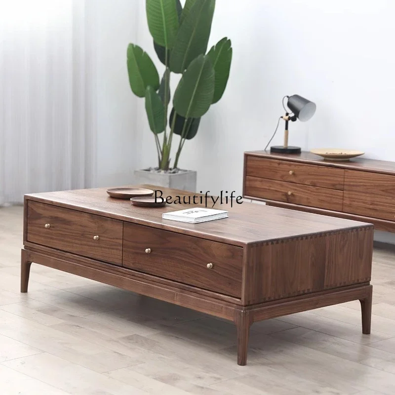 

02 ls 18North American black walnut coffee table living room Nordic modern simple black walnut home coffee table