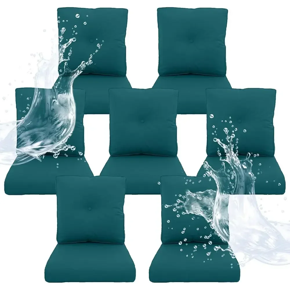 7-Piece Outdoor Patio Chair Cushion Set - 22x24 Turquoise with Removable Cover and High-Density Foam