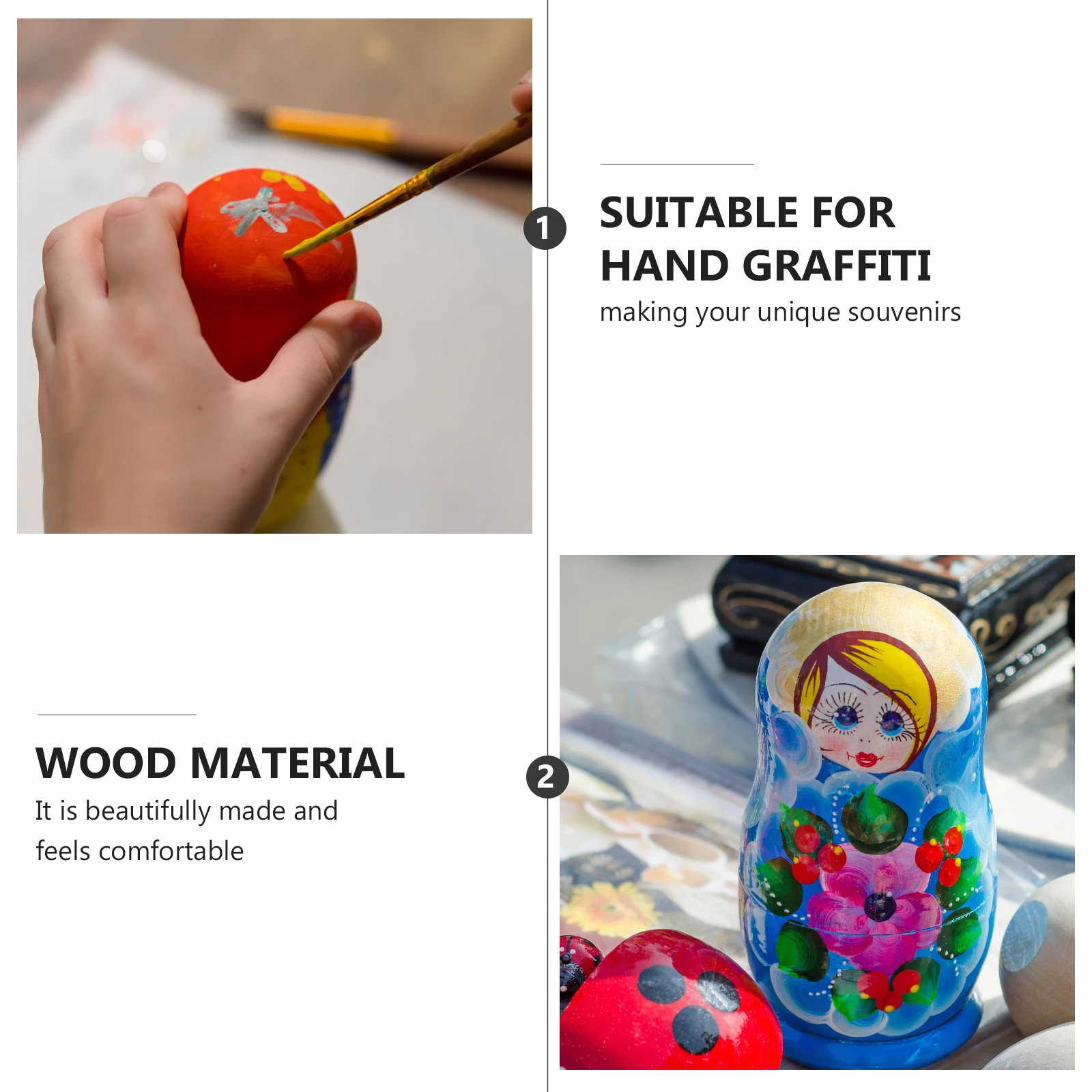 

Wooden Matryoshka Painting Base Blank Set Eco Friendly Biodegradable Handmade Gift Decor Unpainted Craft Toy