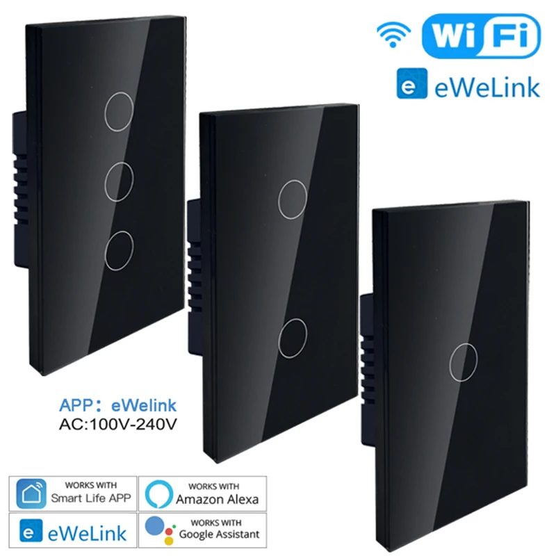 

Wifi Smart Switch RF EWelink App Alexa Google voice control Neutral wire/No neutral Touch light switch wire Install glass panel