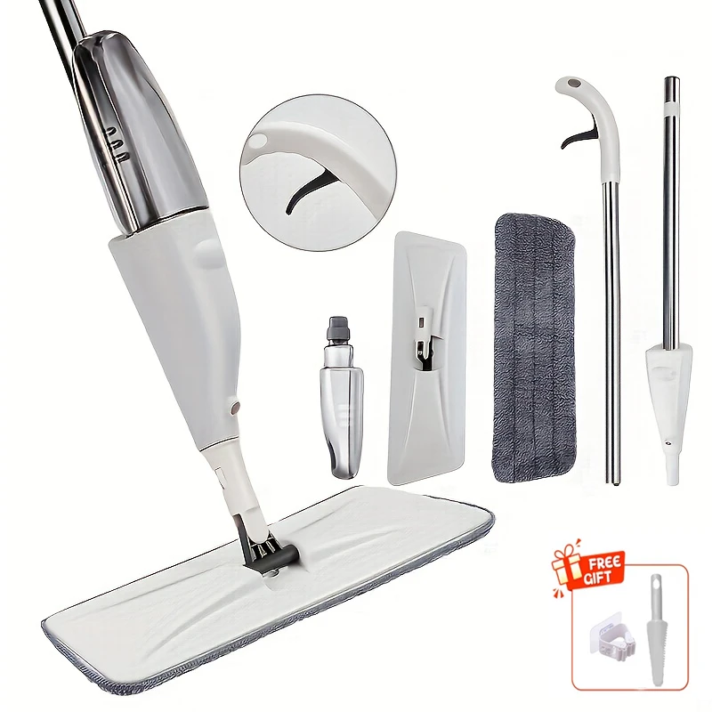Novo esfregão spray com rotação de 360° e almofadas de microfibra reutilizáveis, limpador com garrafa recarregável para limpeza de pisos de madeira em casa e cozinha