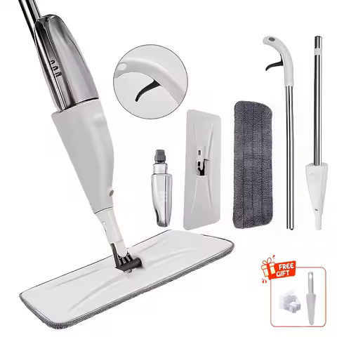 Novo esfregão spray com rotação de 360° e almofadas de microfibra reutilizáveis, limpador com garrafa recarregável para limpeza de pisos de madeira em casa e cozinha