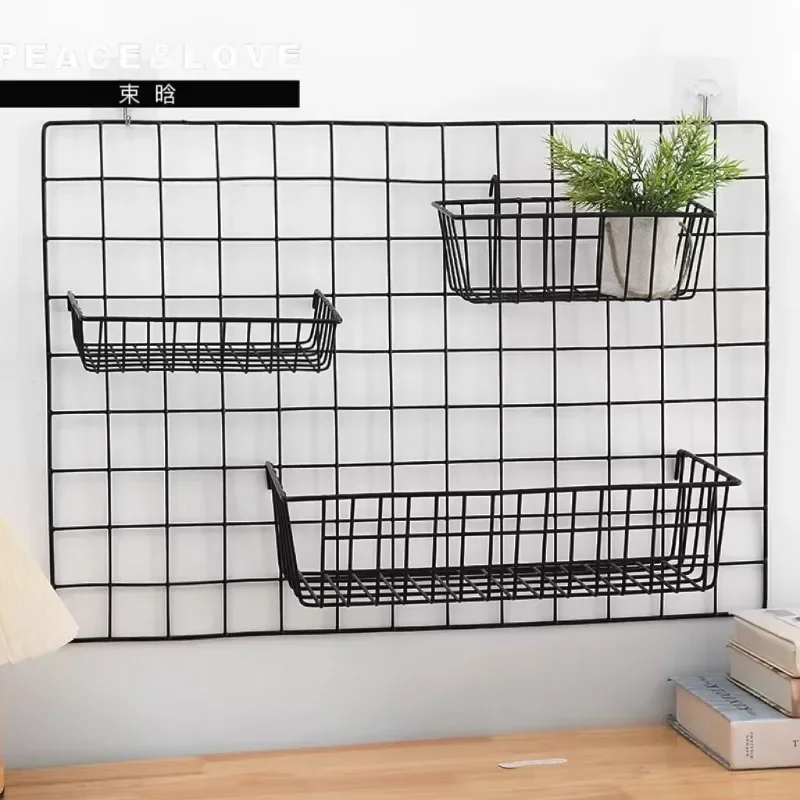 

Ins Home Wall Decoration Iron Grid Decor DIY Hanging Rack Wall Display Art Storage Box Basket Mesh Shelf Rack Holder Organizer