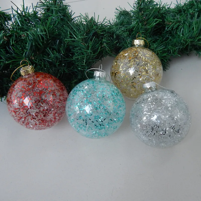 

8pcs/pack Diameter=8cm Inner Color Chips Transparent Glass Ball Festival Decoration Christmas Day Hanging Ornament Globe Gift