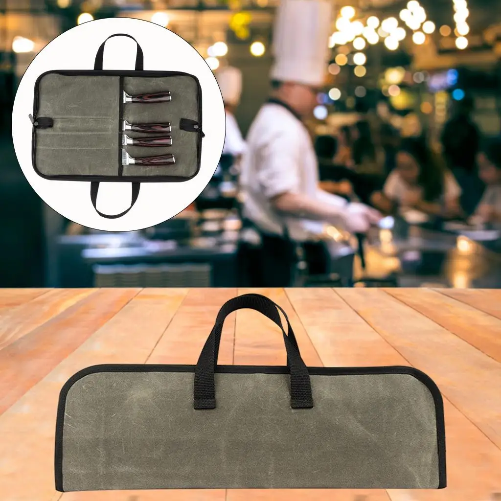 Chef Roll Bag Holds and Kitchen Tools – Durable Case Made Wax Canvas Chef Bag Carried by Handle or Shoulder Strap