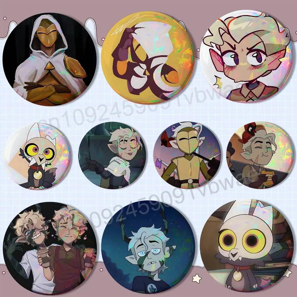 Grimwalker Hunter cool The Owl House Reflective Pin Tinplate Round Brooch Cartoon Cosplay Badges for Bag Hat Toys Gifts