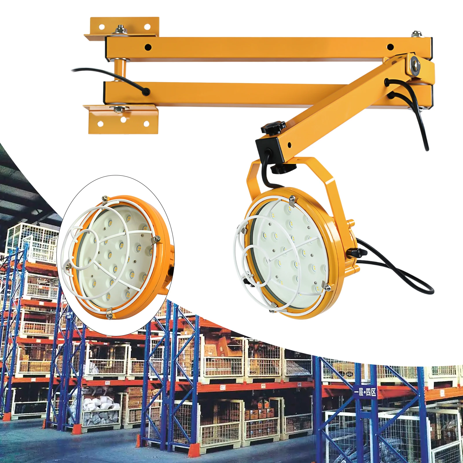 

110V 50W Wall Mounted LED Dock Light with Swing Arm Rotatable Lamp Head for Warehouse Trailers Docks