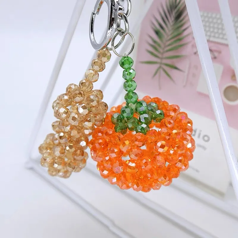 Good things are happening Hand Knitting Beaded Peanut Persimmon Pear Fruit Key Chain Women Girls Craft Collection 1PCS