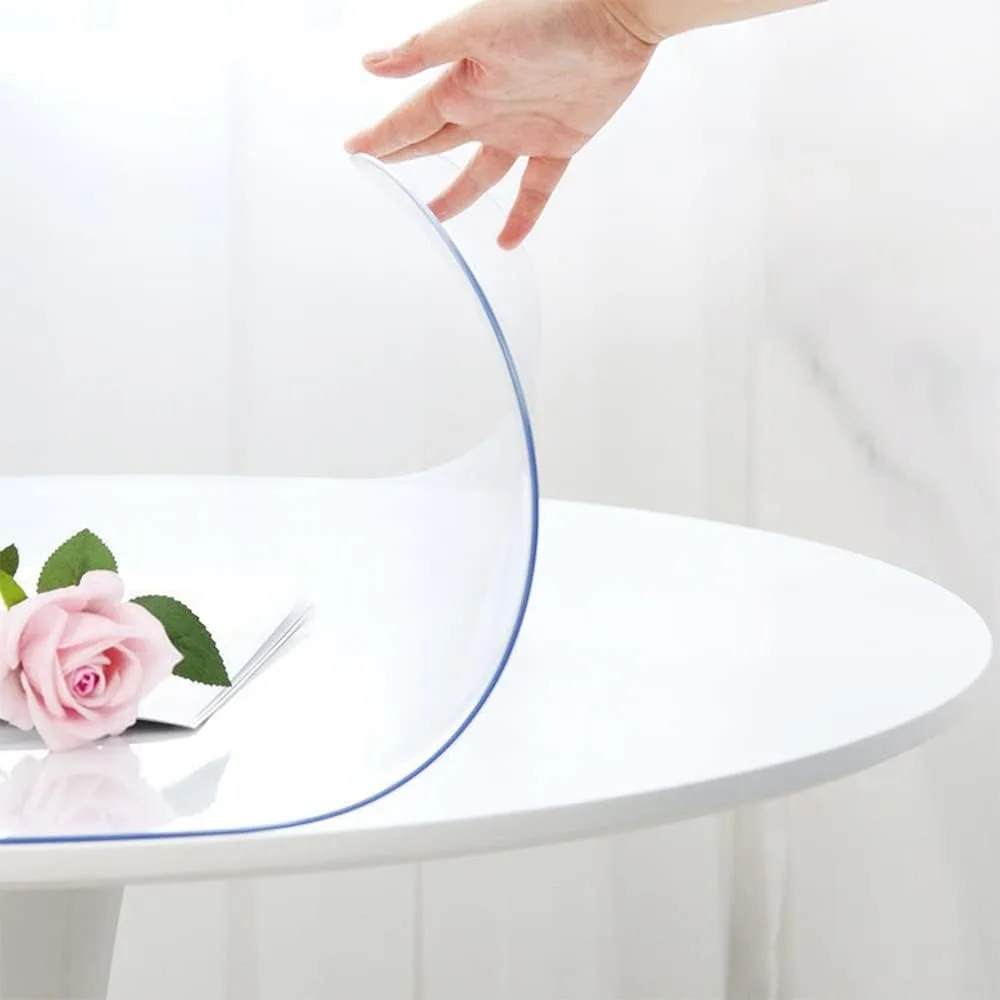 

52 Inch Round Clear Dining Room Table Cover Easy Clean Waterproof Plastic Vinyl Table Cloth Protector Wood Furniture Surface Pro