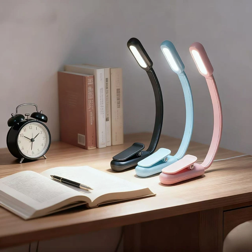 USB Rechargeable Book Light, 3 Color & Brightness Adjustable Mini LED Clip Reading Lamp for Night Study, Bedroom, Travel, Kids