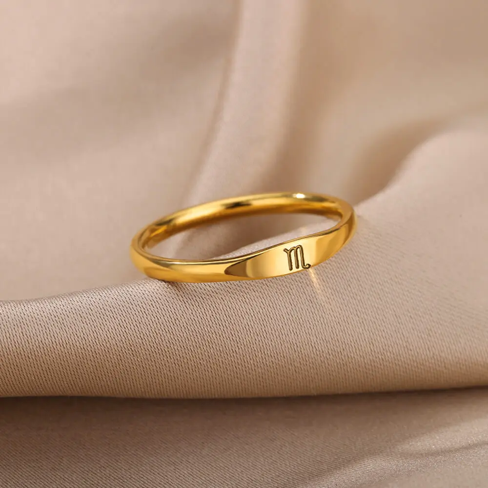 12 Constellations Zodiac Rings For Women Gold Color Stainelss Steel Ring Fashion Wedding Aesthetic Jewelry Birthday Gift
