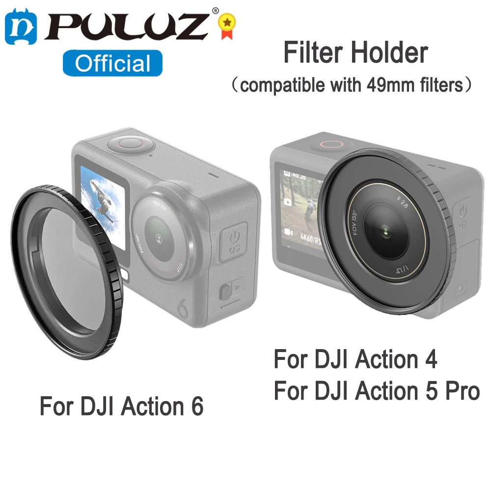 PULUZ 49mm Filter Holder For DJI Osmo Action 6 / Action 5 Pro / Action 4 Camera Filter Adapter Metal Protective Filter Frame