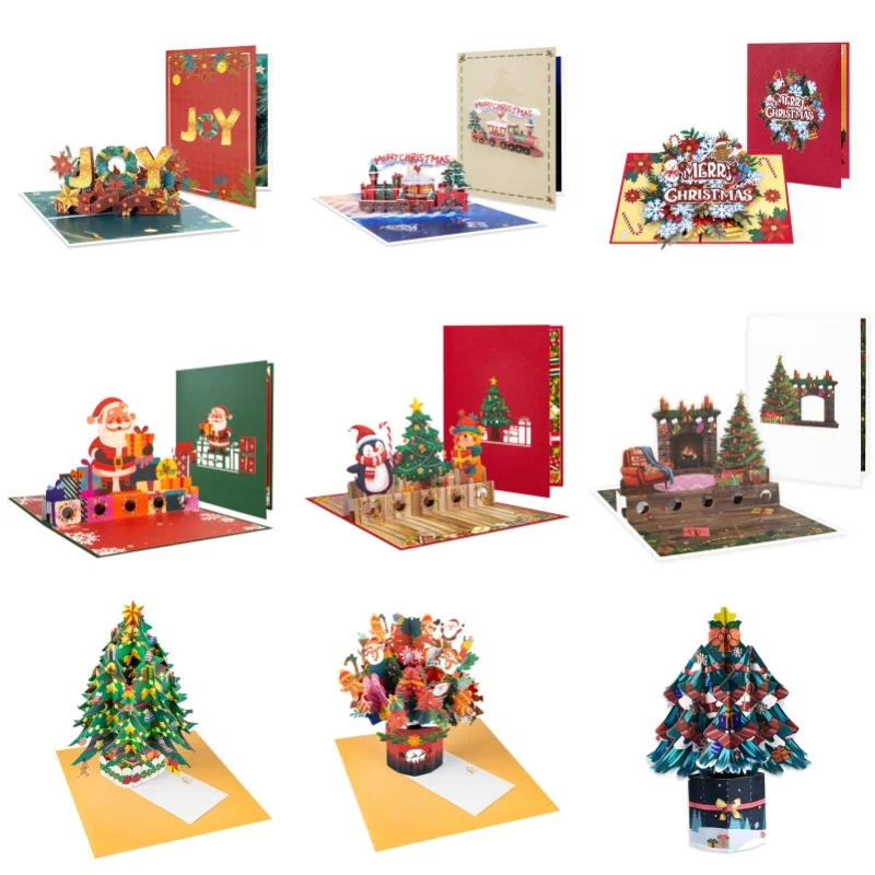 

Christmas Greeting Cards Creative 3D Pop-up Handmade Folded Cards joy Merry Christmas Top Quality Hand-Made Cards New Year Gifts