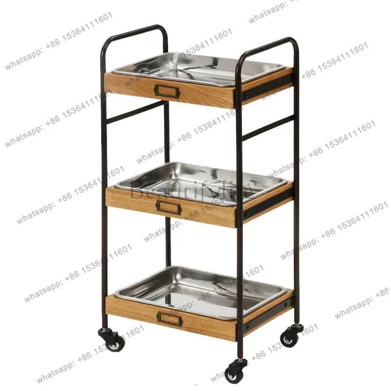 Factory Direct Sales Beauty Salon Stainless Steel Rolling Cart Nordic Rotate Storage Shelf Designers Salon Trolley Hotel Salon F