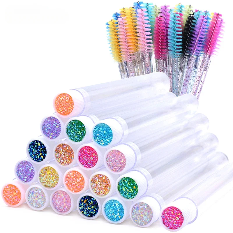 แปรงปัดขนตา 20 ชิ้น พร้อมหลอดกันฝุ่น 20 ชิ้น ใช้ซ้ำได้ สำหรับมาสคาร่า ขนตาปลอม อุปกรณ์แต่งหน้า