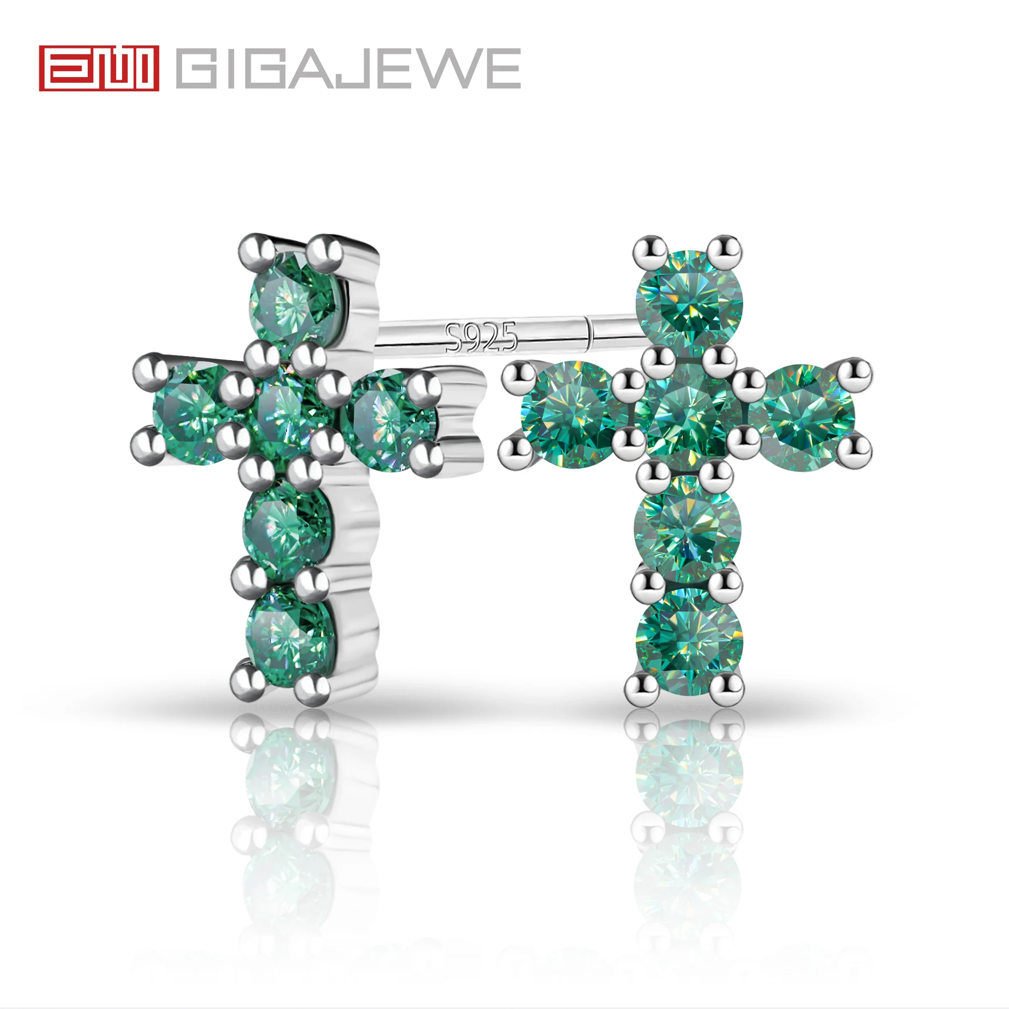 

GIGAJEWE Moissanite Natural Green Cross Shaped Earring S925 Silver 18K Gold Plated Diamond Test Passed Jewelry Woman Wife Gift