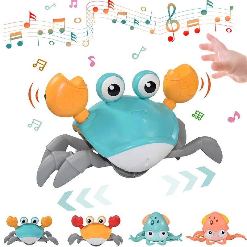 

Cute Sensing Crawling Crab Baby Toys Interactive Walking Dancing with Music Automatically Avoid Obstacles Toys for Kids Toddler