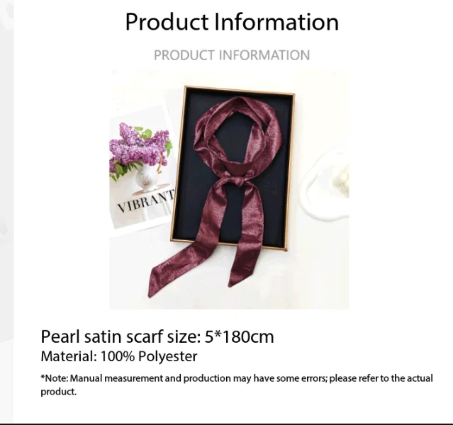 Women Shiny Skinny Scarf Multifunctional Hair Band Neck Tie Bag Strap Waist Sash Decorative Thin Ribbon