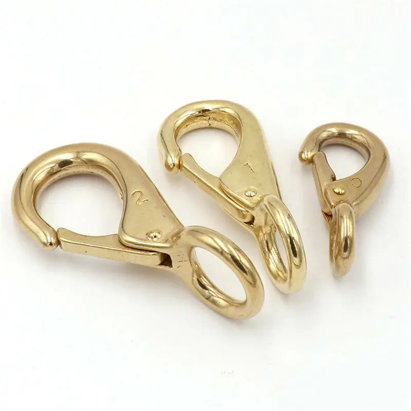 1x Solid brass snap hook fixed eye trigger clasp for leather craft bag strap belt horse gear marine pet rope leashes clips