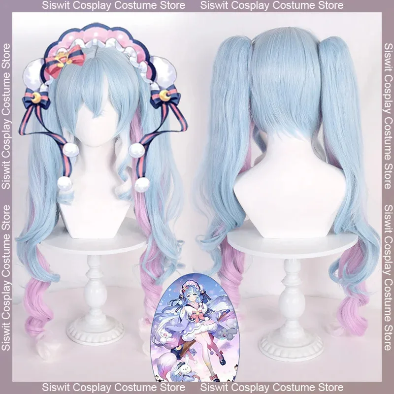 

Snow Miku 90cm Long Anime Cosplay Wigs Fiber Heat Resistant Synthetic Hair Accessories Carnival Party Props Hair Wigs