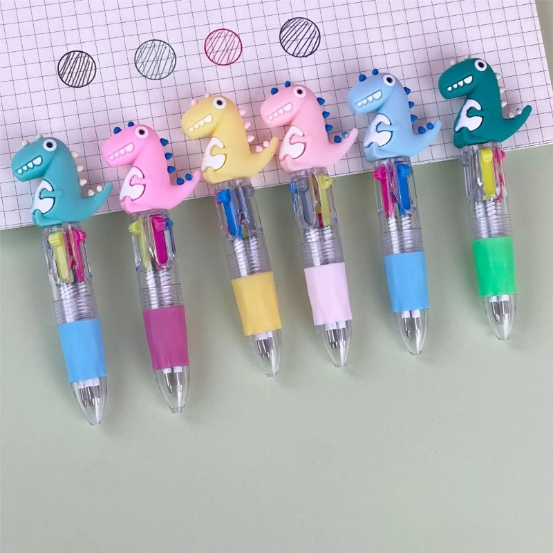 12Pcs Dinosaur Ballpoint Pen 4-Color-in-1 Pen Retractable Multicolor Pen for Student Reward Christmas Stocking Fillers