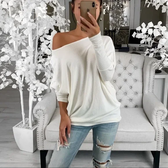 Women\'s Top Long Sleeve T-shirt Autumn 2024 New Fashion Off Shoulder Solid Color Pullover Casual Elegant Commuting Style