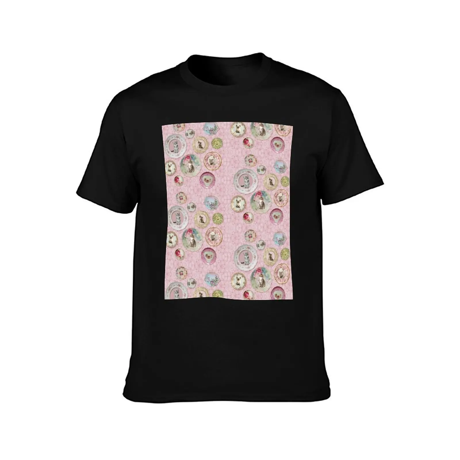 Witchcraft School Kitten & Cat Plates on Umbridge Lace T-Shirt Everyday Wear Basic Short Sleeve Top