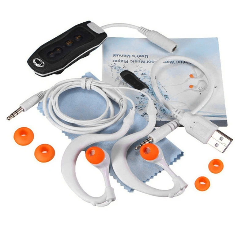 MP3 Music Player with Bluetooth and Underwater Headphones for Swimming Laps Watersports Short Cord 4GB-Black